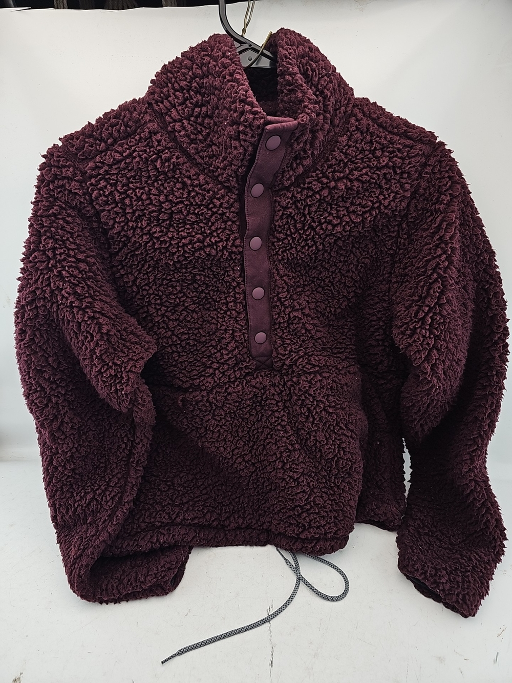 Prana Plush Sherpa Snap-Front Pullover Hoodie in Deep Burgundy